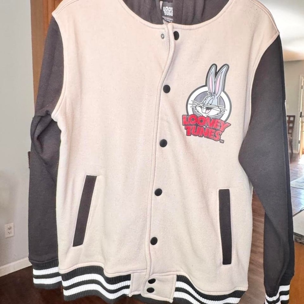 Looney Tunes‎ Bugs Bunny Varsity Jacket Kids XL 18-20 Black White Retro - Picture 3 of 8